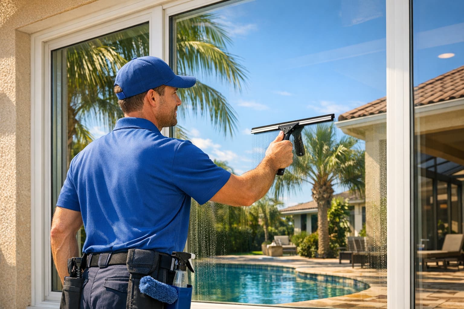 Professional window cleaning on residential home in Winter Park Florida