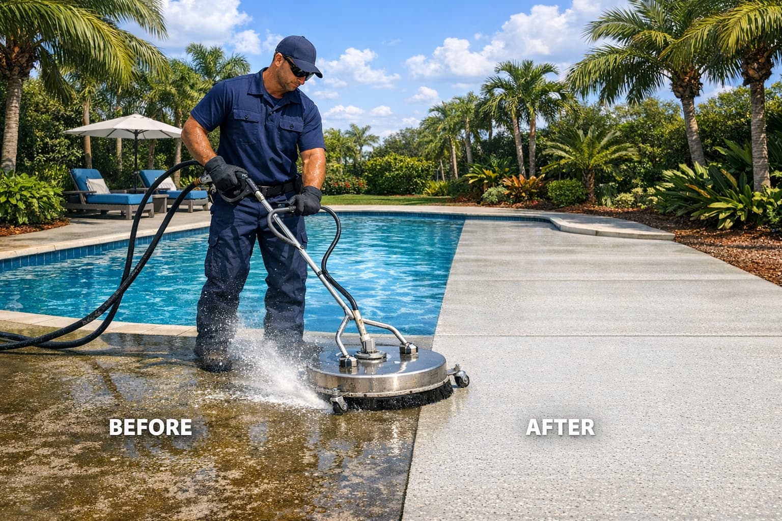 Professional pool deck pressure washing service in Winter Park Florida