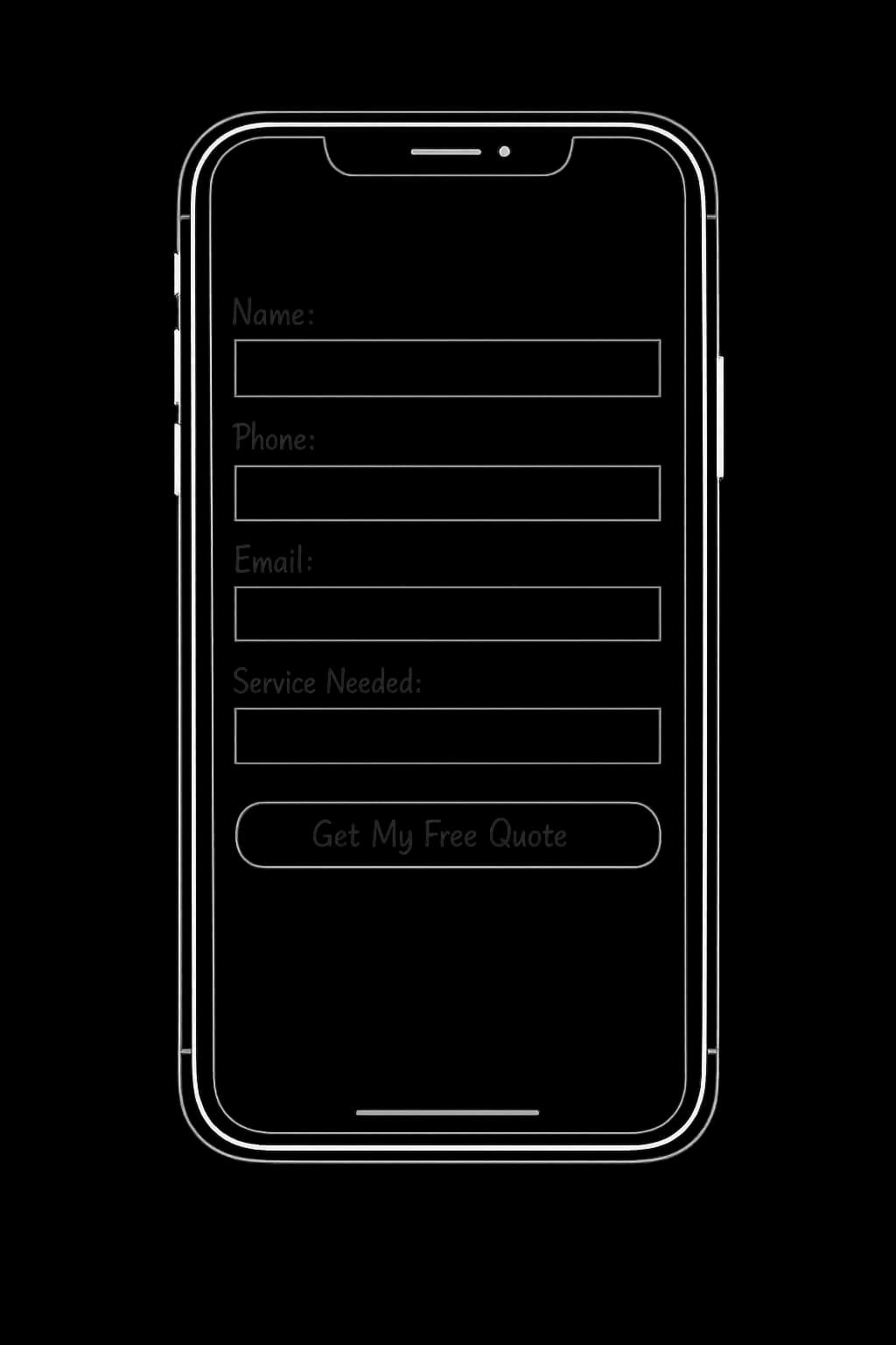 Hand-drawn iPhone sketch showing a contact form to fill in your info