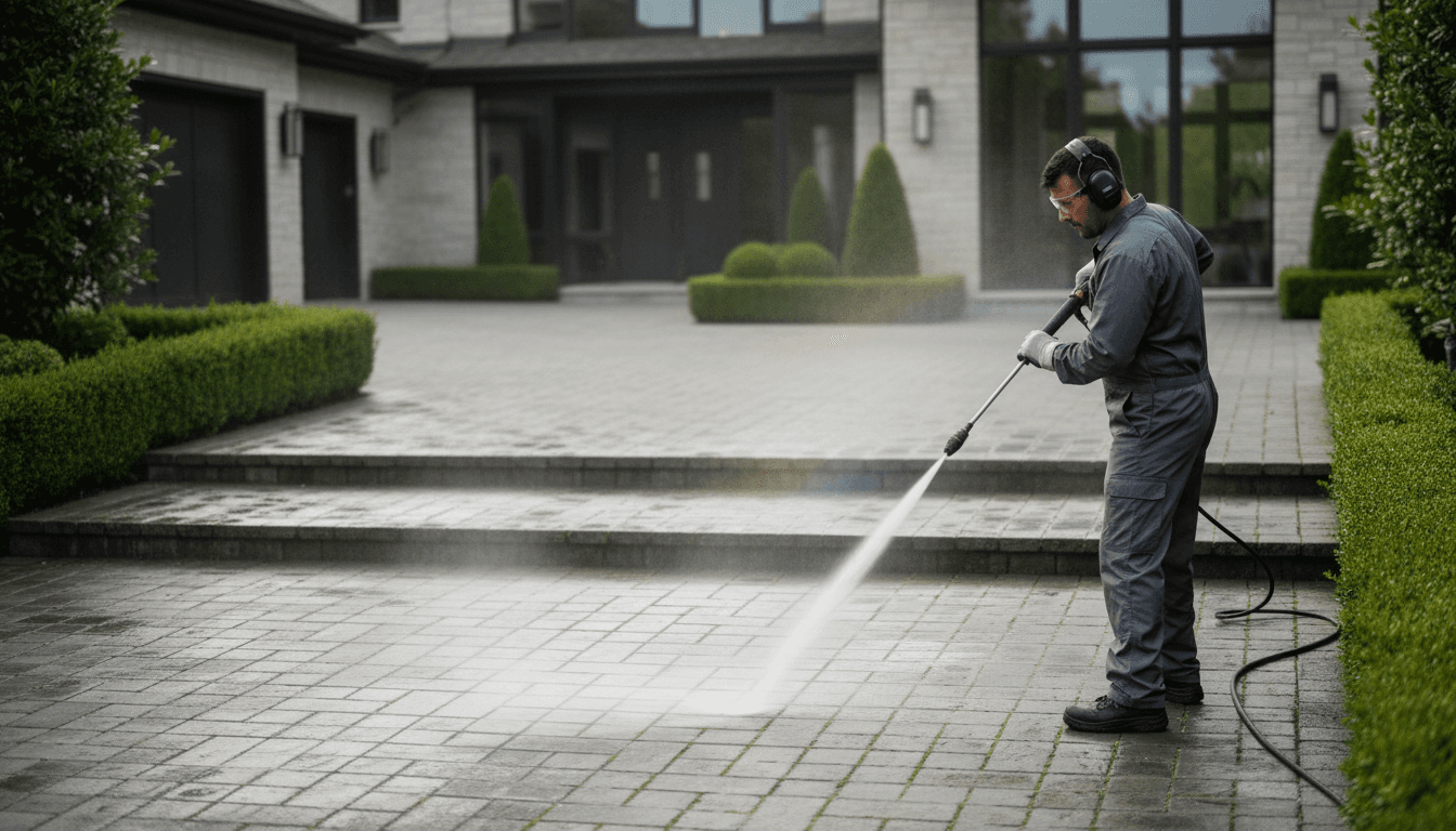 ProShinesquad pressure wash technician with equipment at a Winter Park home