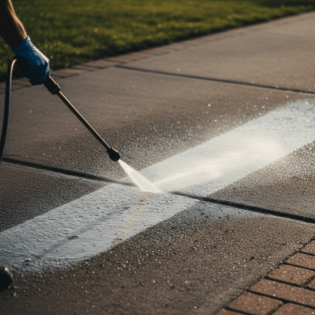 Driveway pressure washing transformation